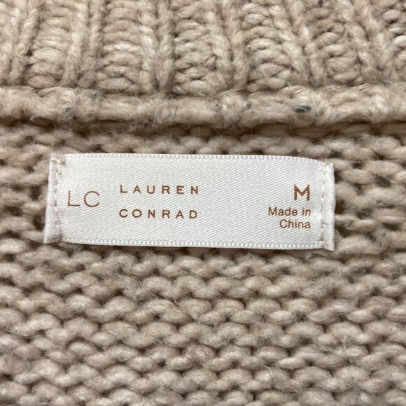 LC Lauren Conrad Cable Knit Womens Crewneck Sweater Size M Oatmeal Diana Stripe - Picture 5 of 15